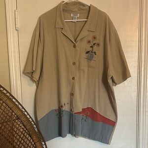 Teddi Beige Embroidered Floral Shirt vintage